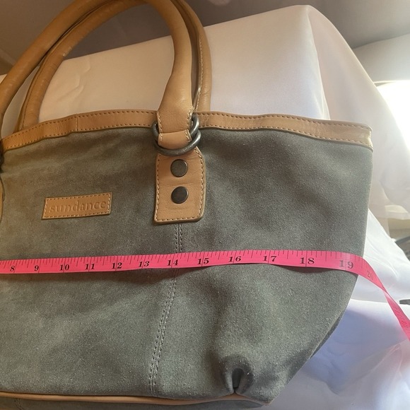 Sundance Medium Leather Suede Satchel Handbag Purse Olive Green Brown EUC - Picture 12 of 14